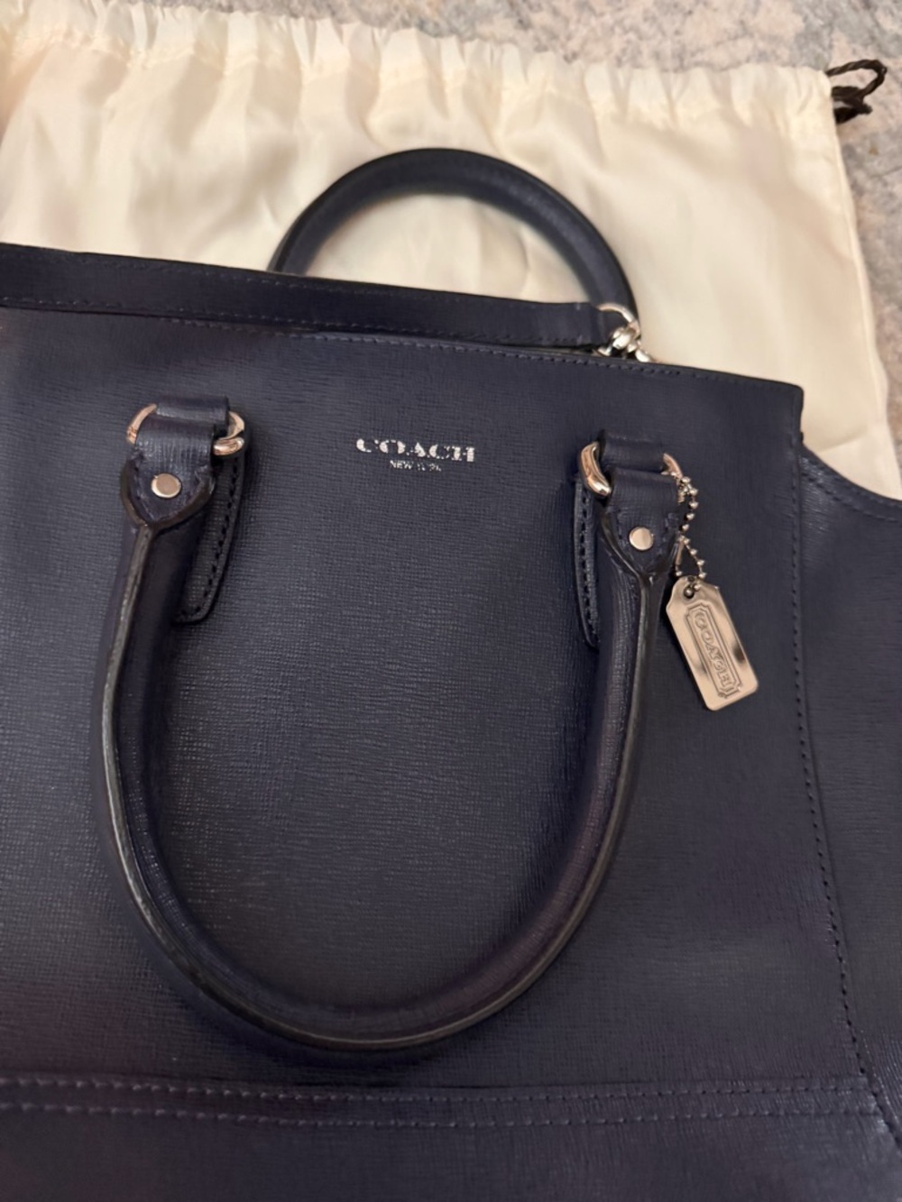 Coach Navy Saffiano Leather Mini Tanner Tote - Picture 3 of 10
